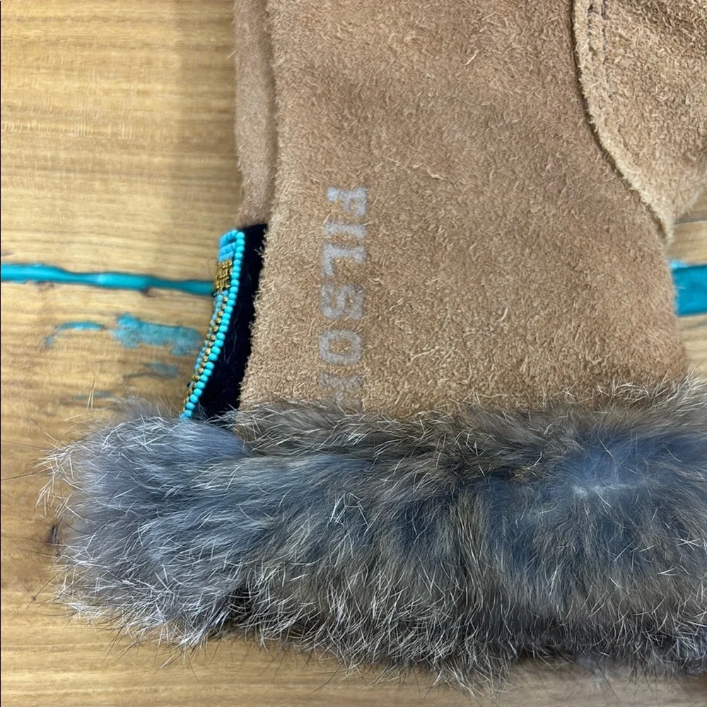 Filson astis suede mittens with turquoise gold beading